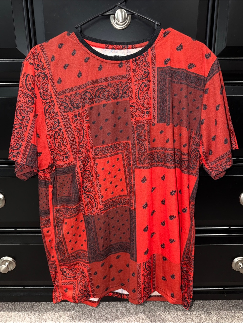 Red Bandana Print Short-Sleeve Men’s Shirt